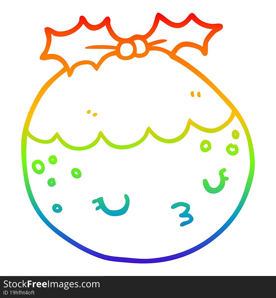 Rainbow Gradient Line Drawing Cute Cartoon Christmas Pudding