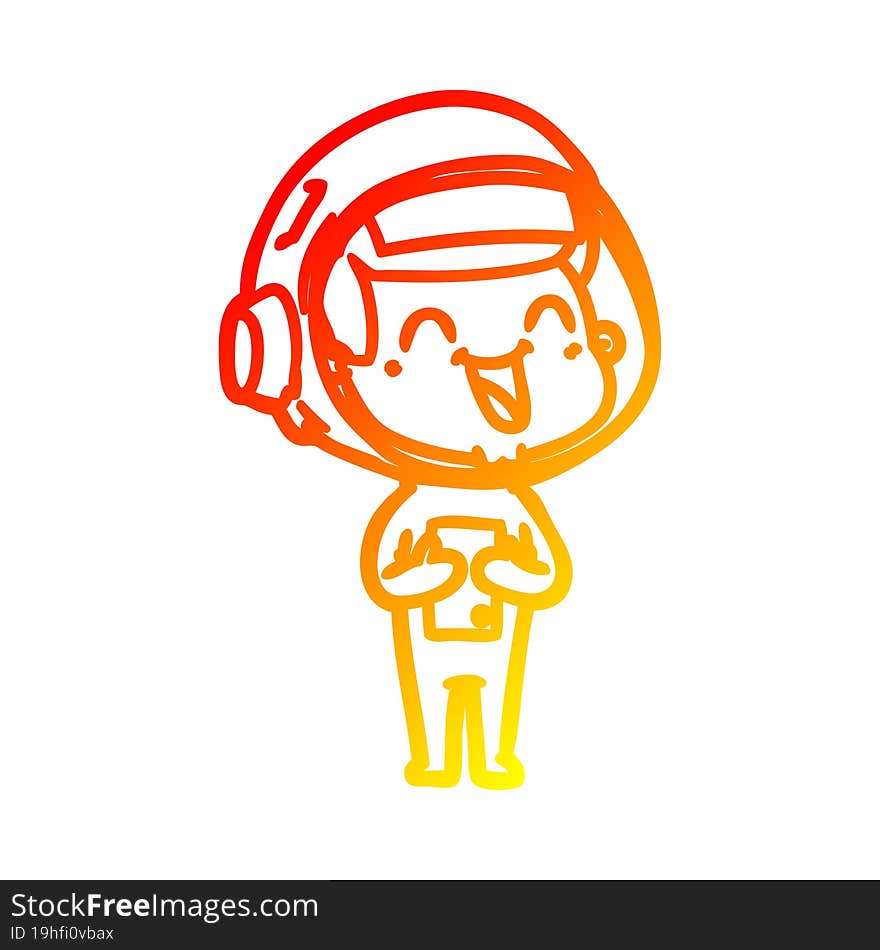 warm gradient line drawing of a happy cartoon astronaut