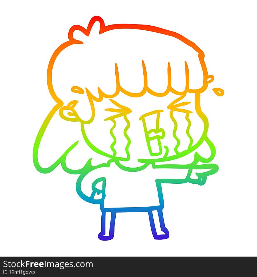 rainbow gradient line drawing cartoon woman in tears