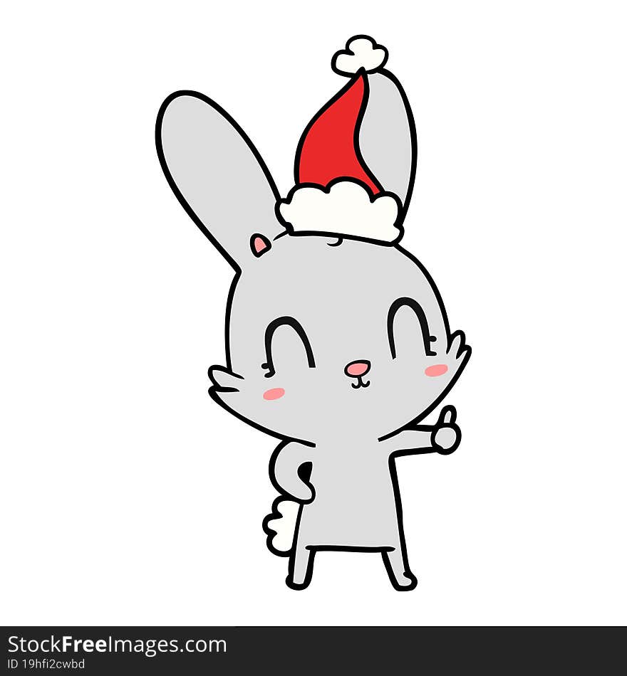 cute hand drawn line drawing of a rabbit wearing santa hat. cute hand drawn line drawing of a rabbit wearing santa hat