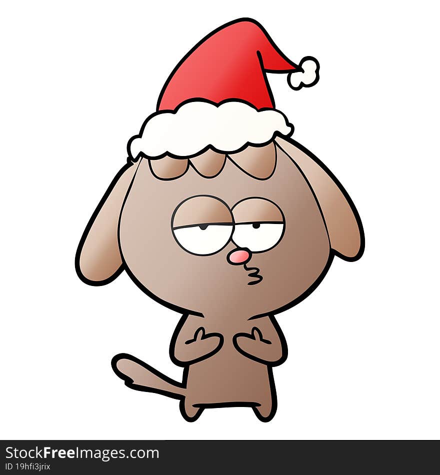 gradient cartoon of a bored dog wearing santa hat