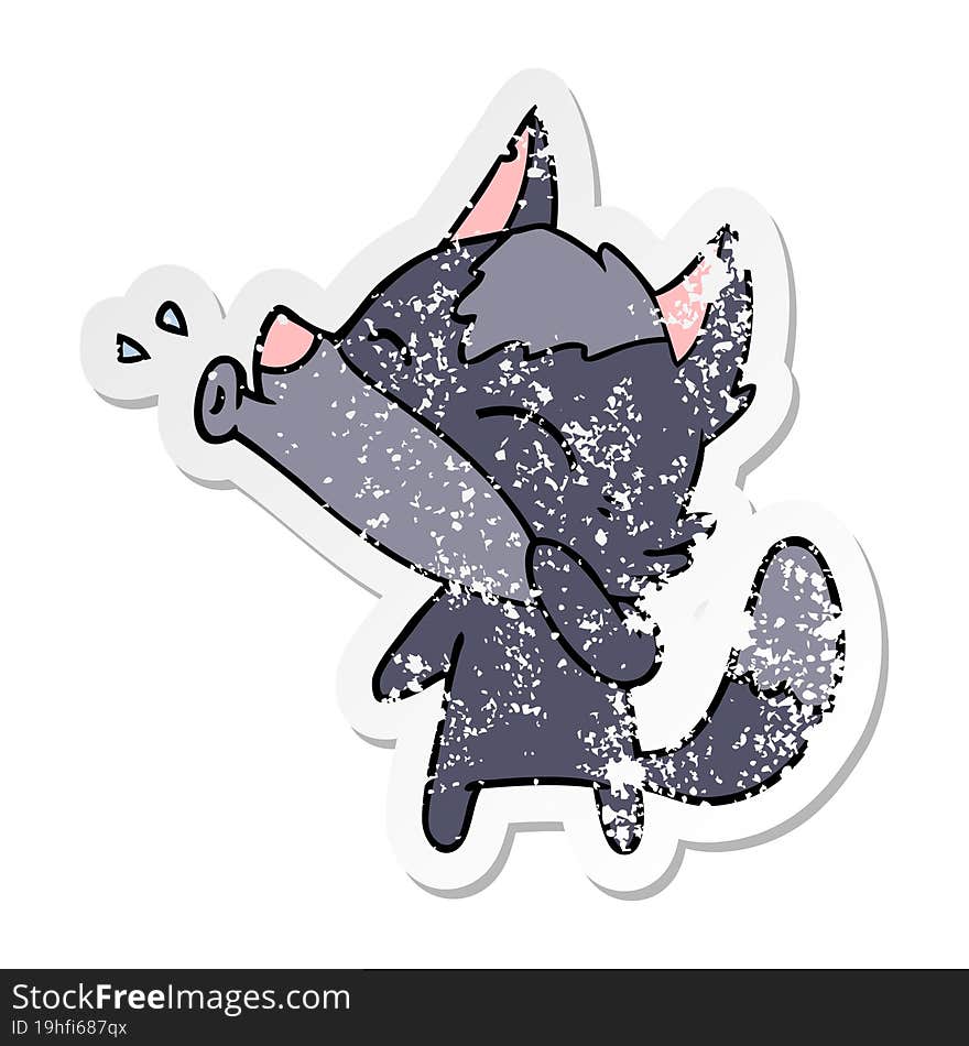 distressed sticker of a howling wolf cartoon