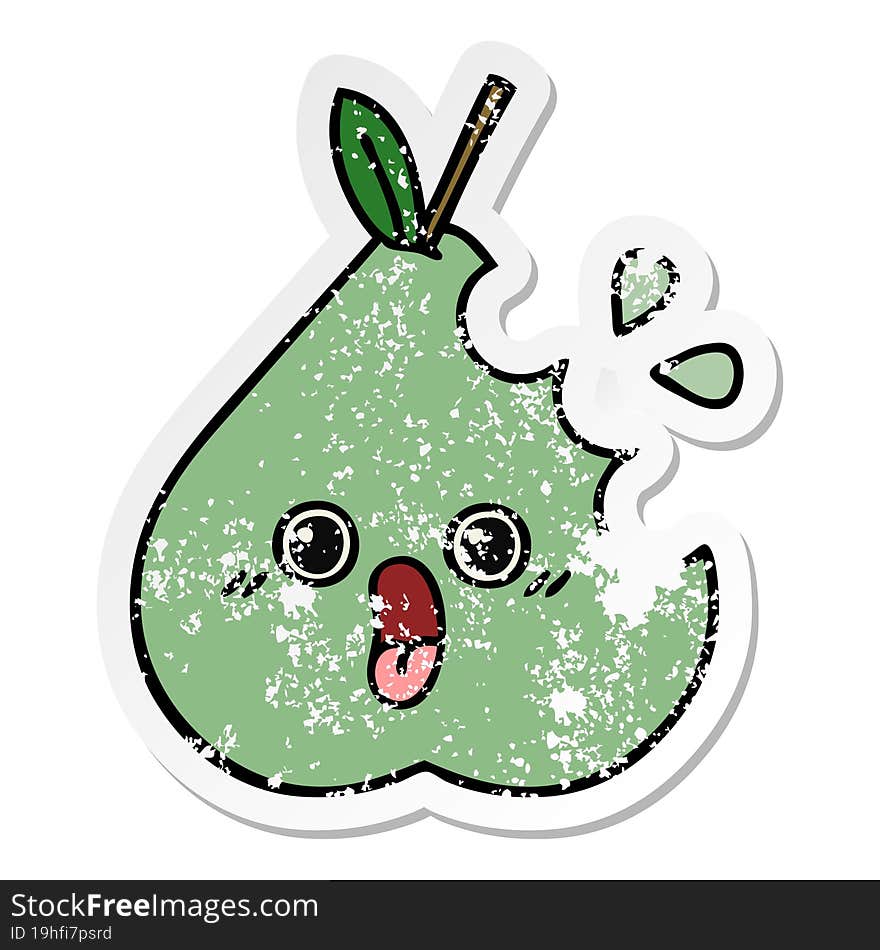 distressed sticker of a cute cartoon green pear