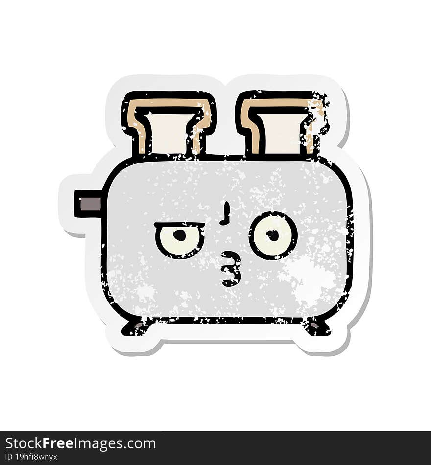 distressed sticker of a cute cartoon of a toaster