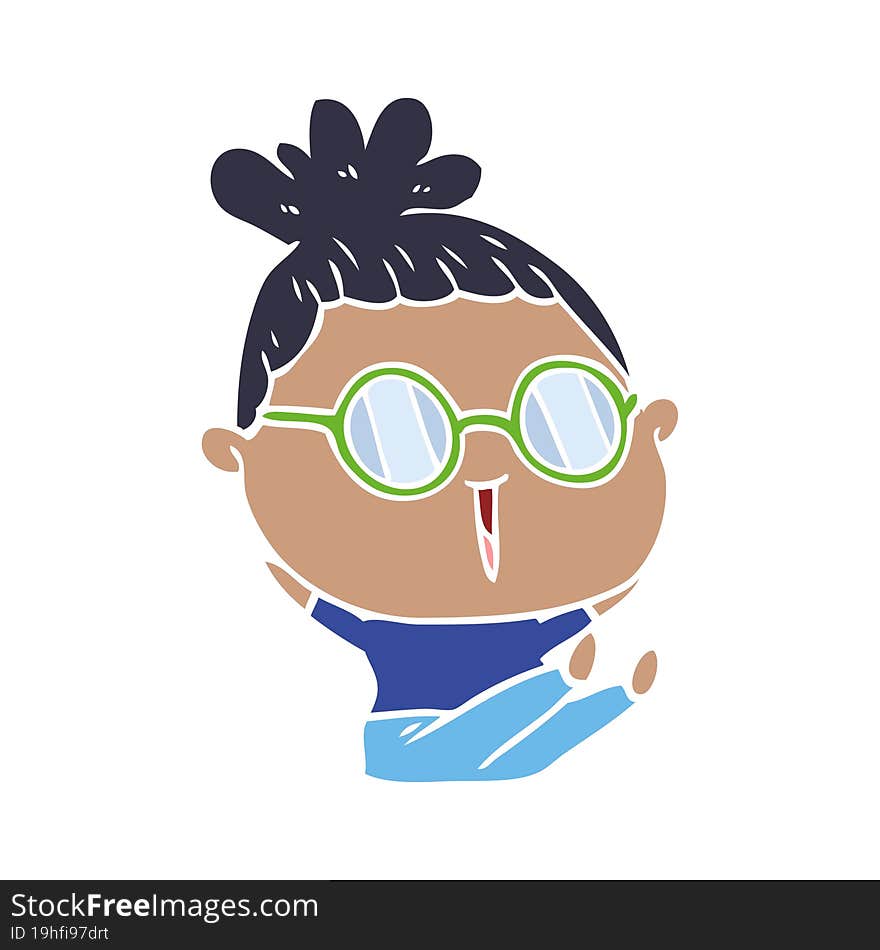 flat color style cartoon woman wearing spectacles