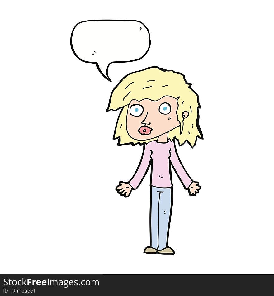 Cartoon Girl Shrugging Shoulders With Speech Bubble