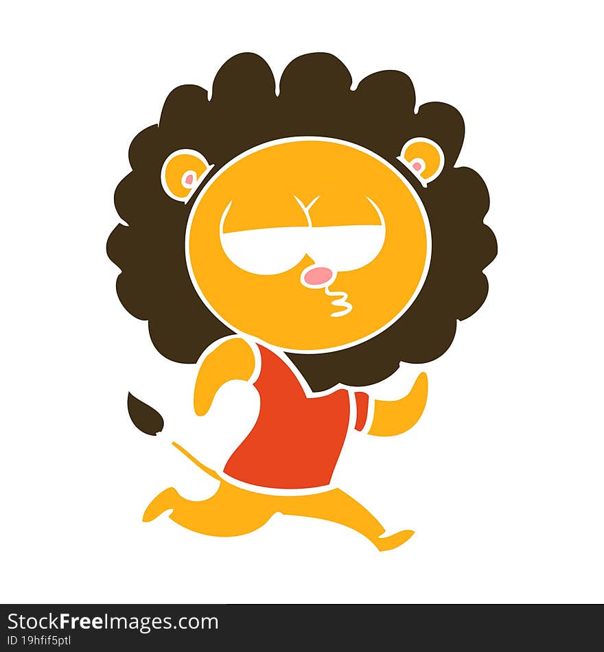 Flat Color Style Cartoon Running Lion