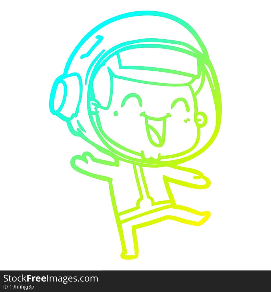 cold gradient line drawing of a happy cartoon astronaut