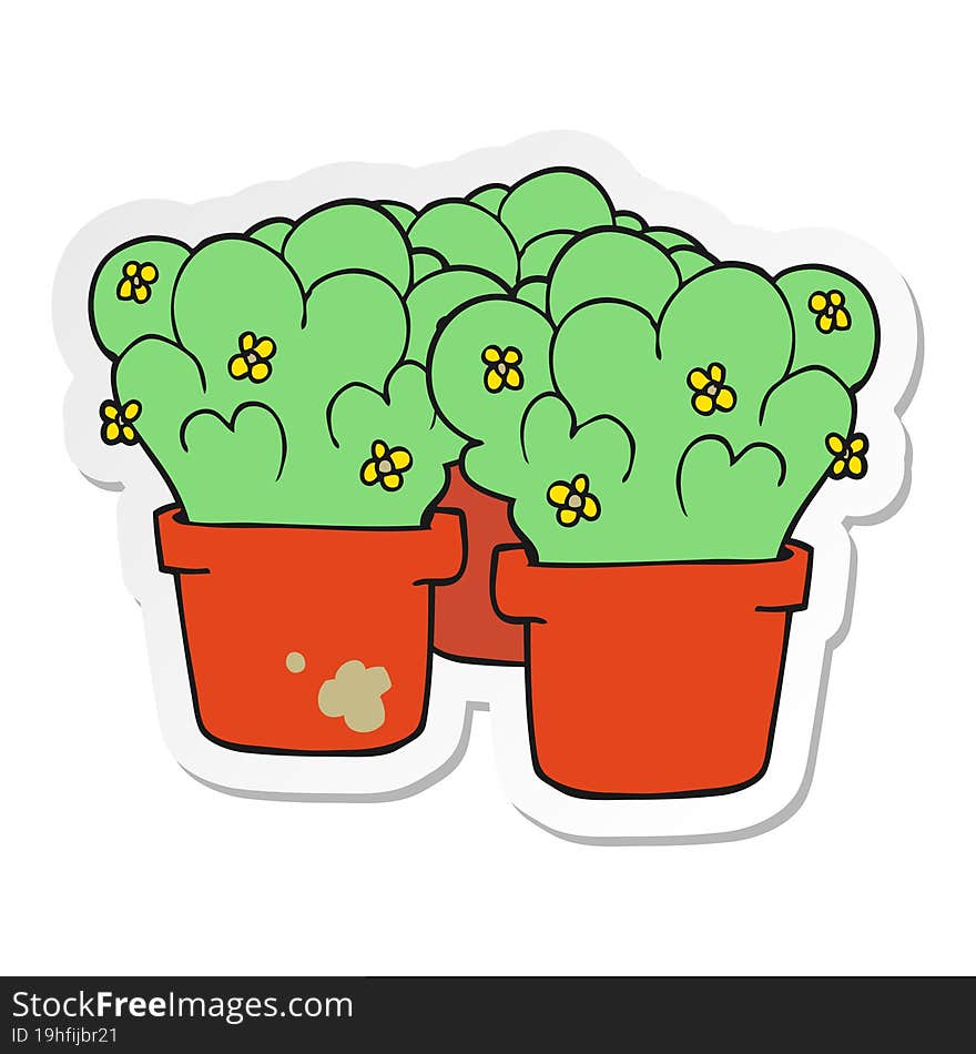 Sticker Of A Cartoon Potted Plants