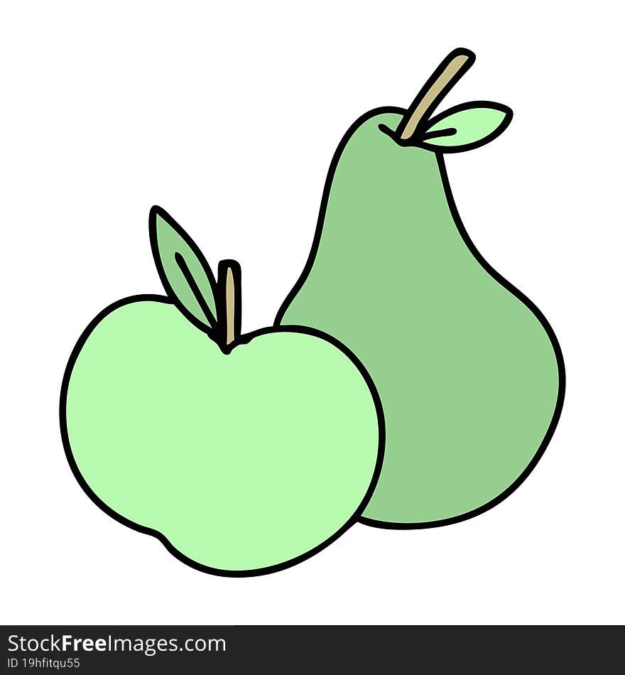 cartoon of an apple and pear. cartoon of an apple and pear