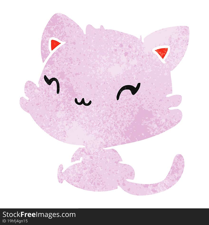 Retro Cartoon Of Cute Kawaii Kitten