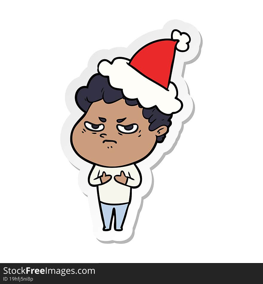 sticker cartoon of a angry man wearing santa hat