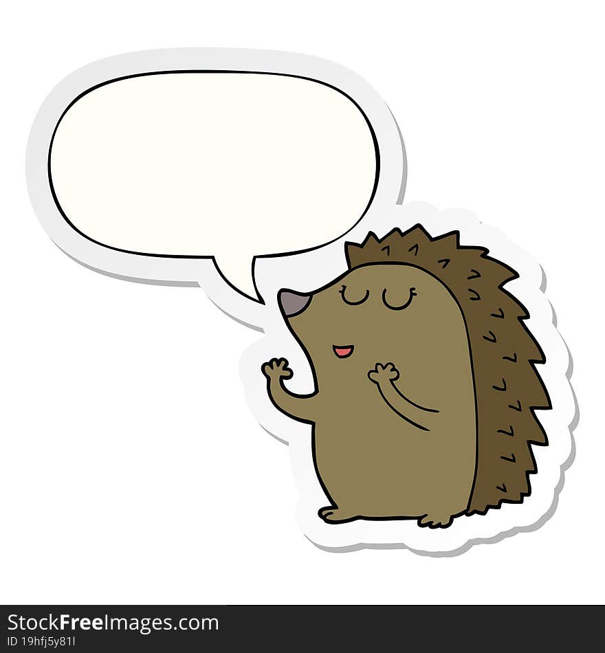 cartoon hedgehog and speech bubble sticker