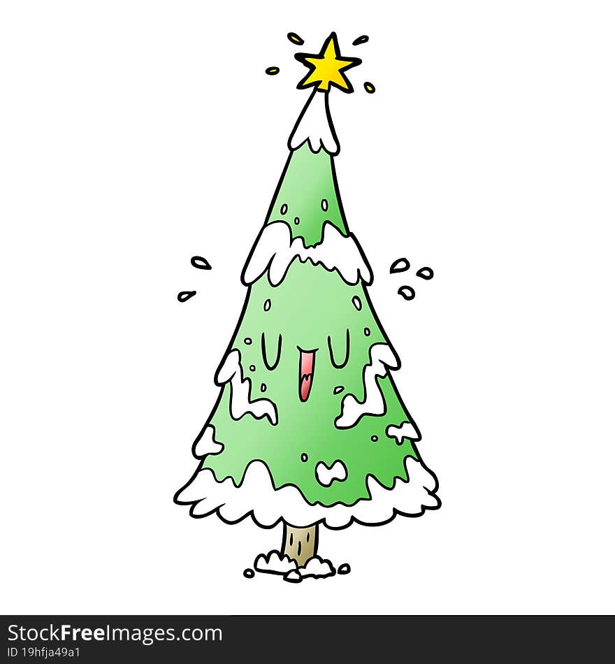 cartoon snowy christmas tree with happy face. cartoon snowy christmas tree with happy face