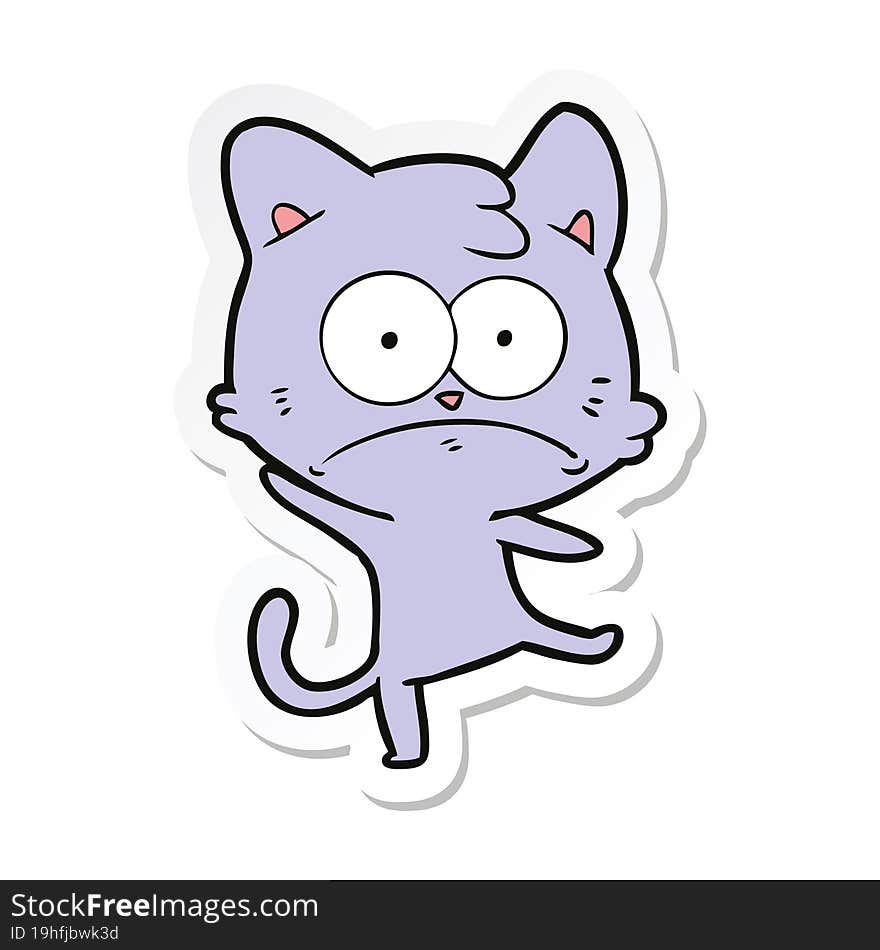 Sticker Of A Cartoon Nervous Cat