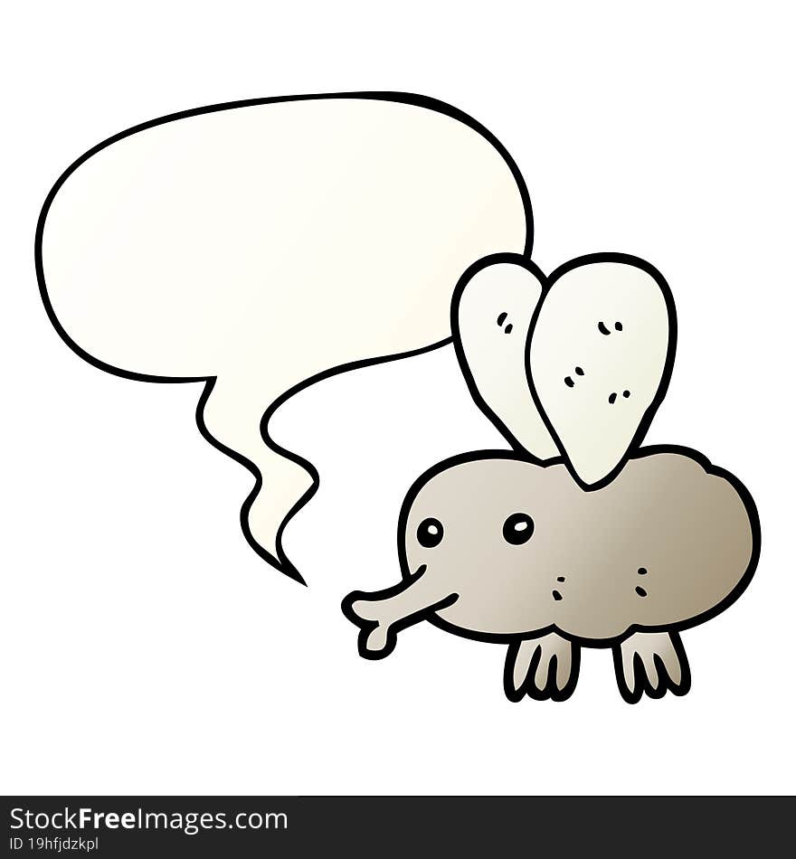 Cartoon Fly And Speech Bubble In Smooth Gradient Style