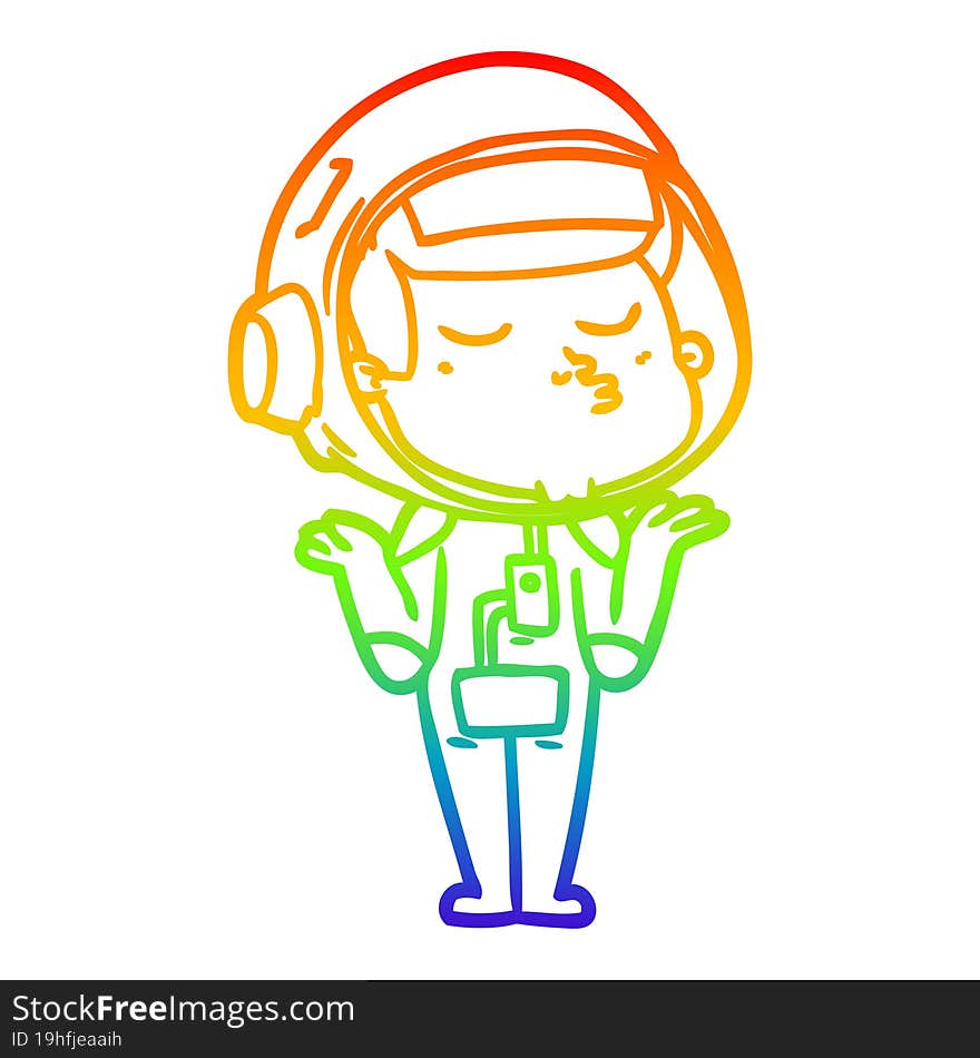 Rainbow Gradient Line Drawing Cartoon Confident Astronaut