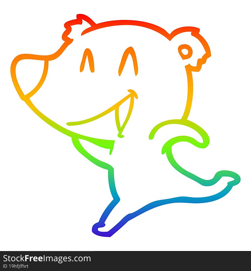 Rainbow Gradient Line Drawing Laughing Bear Cartoon