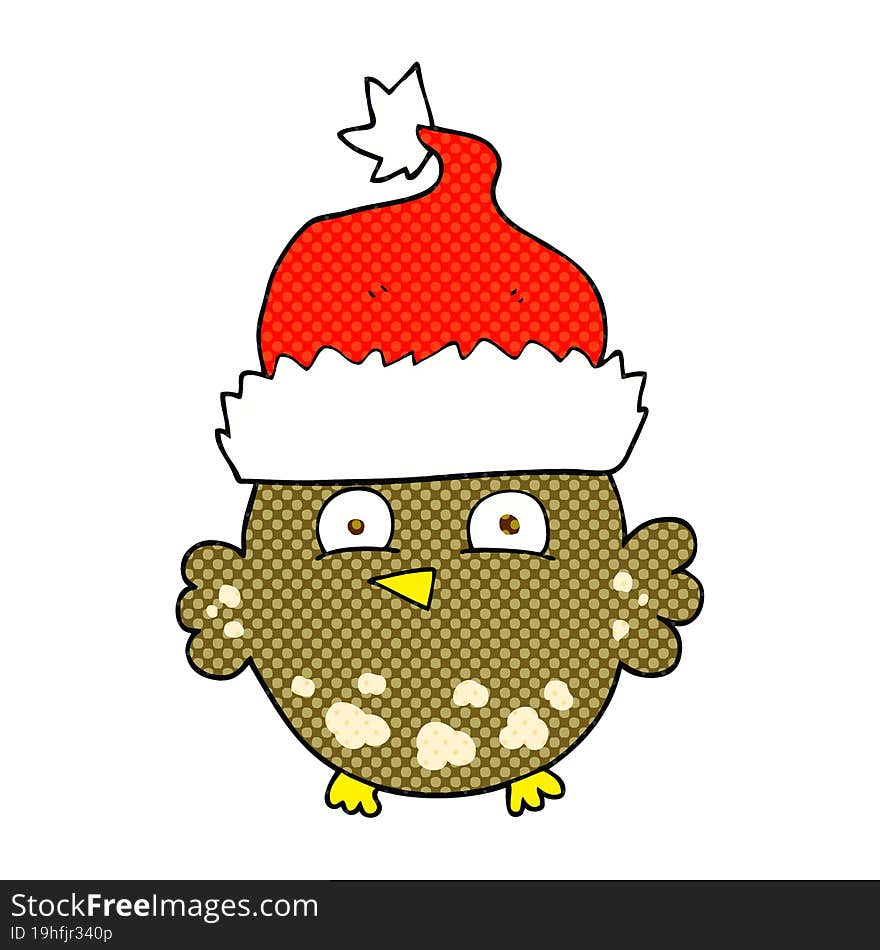 Cartoon Owl Wearing Christmas Hat