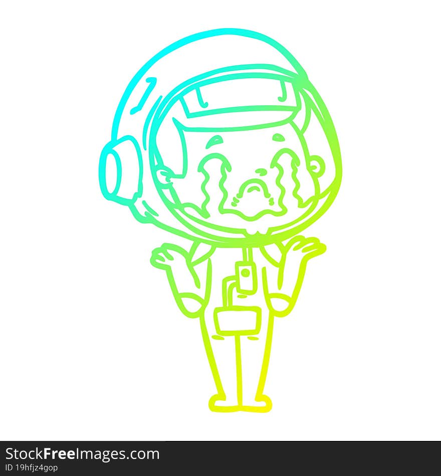 cold gradient line drawing of a cartoon crying astronaut