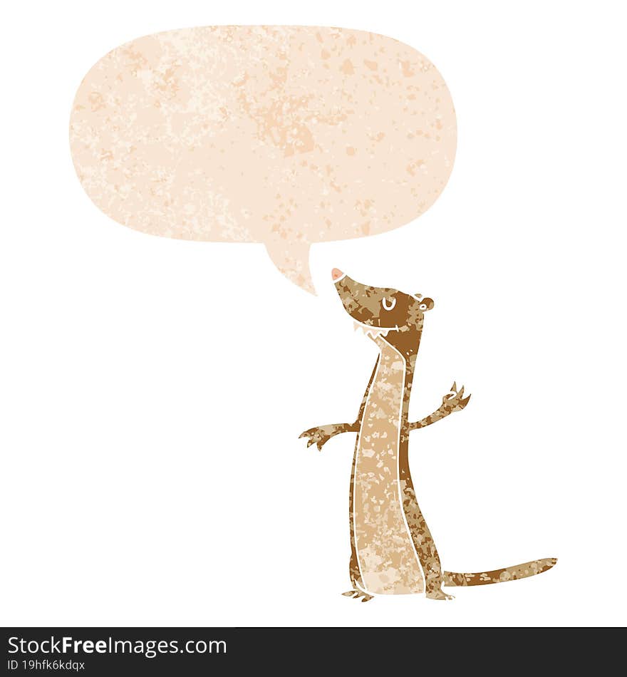 cartoon weasel and speech bubble in retro textured style