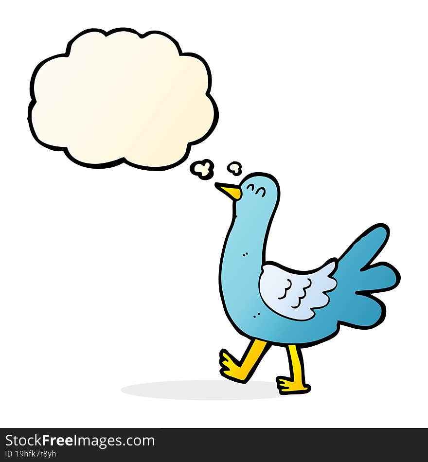 cartoon walking bird with thought bubble