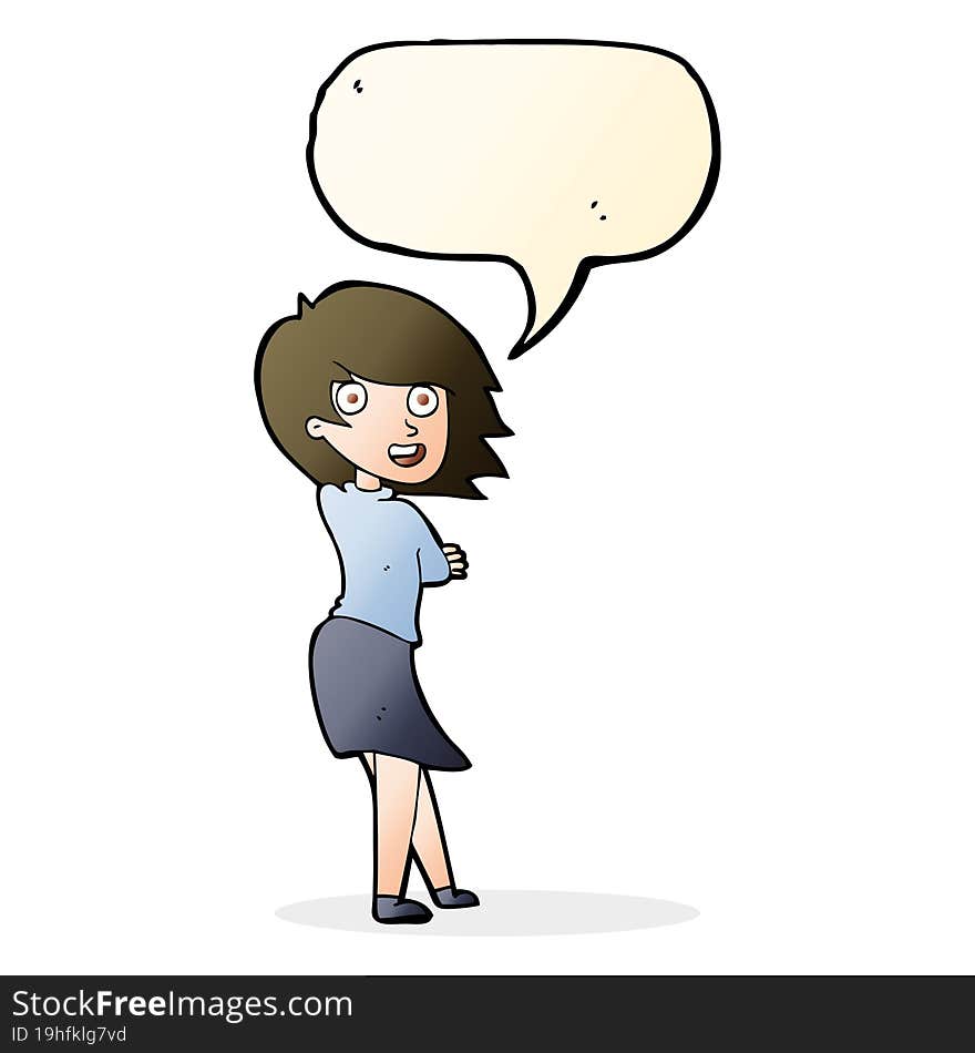 cartoon happy woman with speech bubble