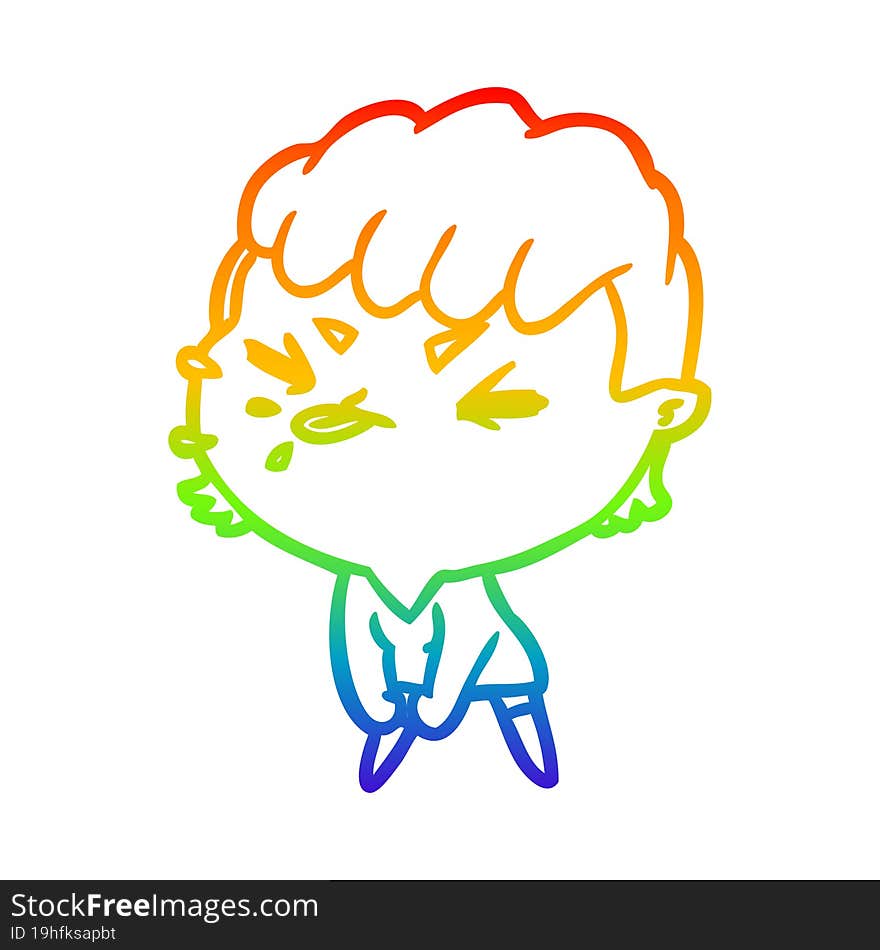 rainbow gradient line drawing of a cute cartoon rude girl