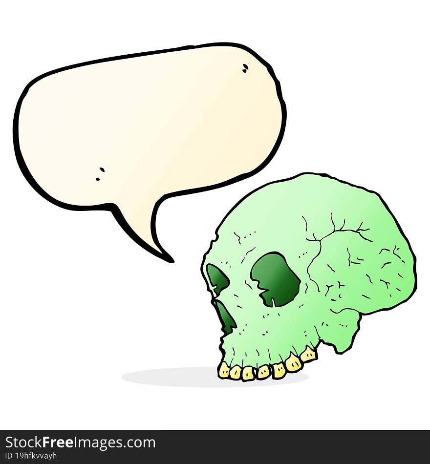 cartoon spooky skull with speech bubble