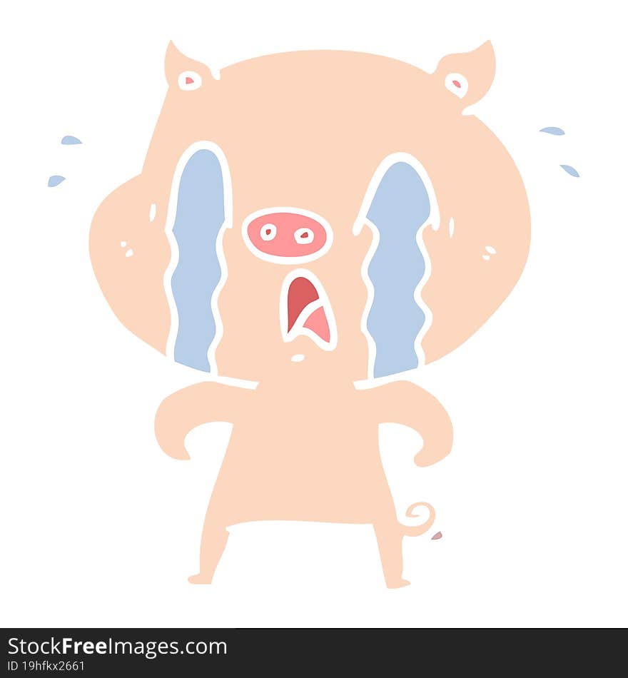 crying pig flat color style cartoon