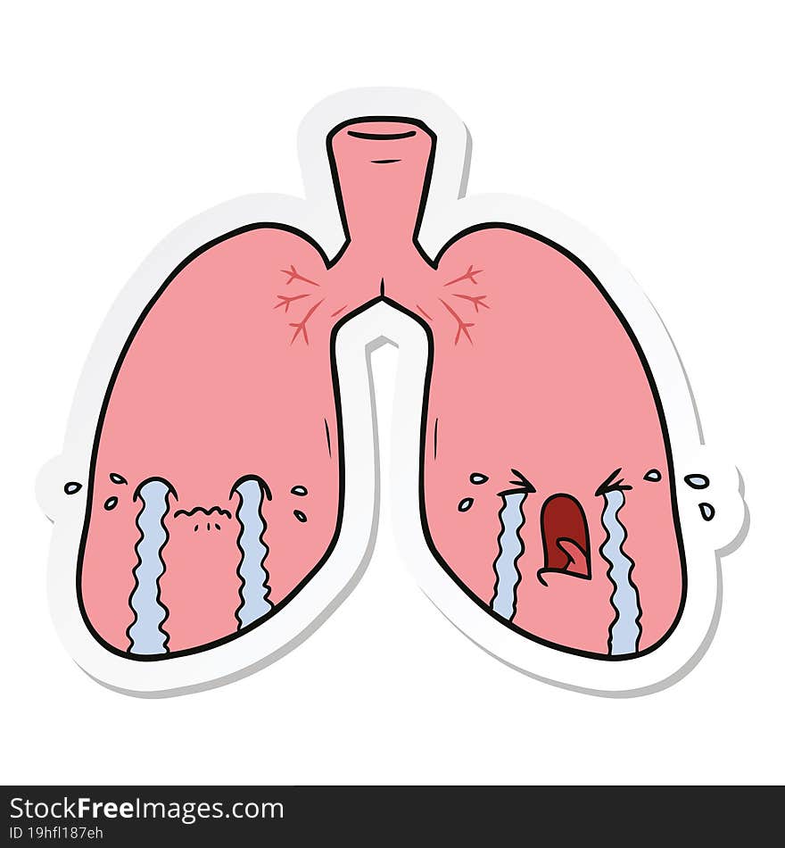 sticker of a cartoon lungs crying