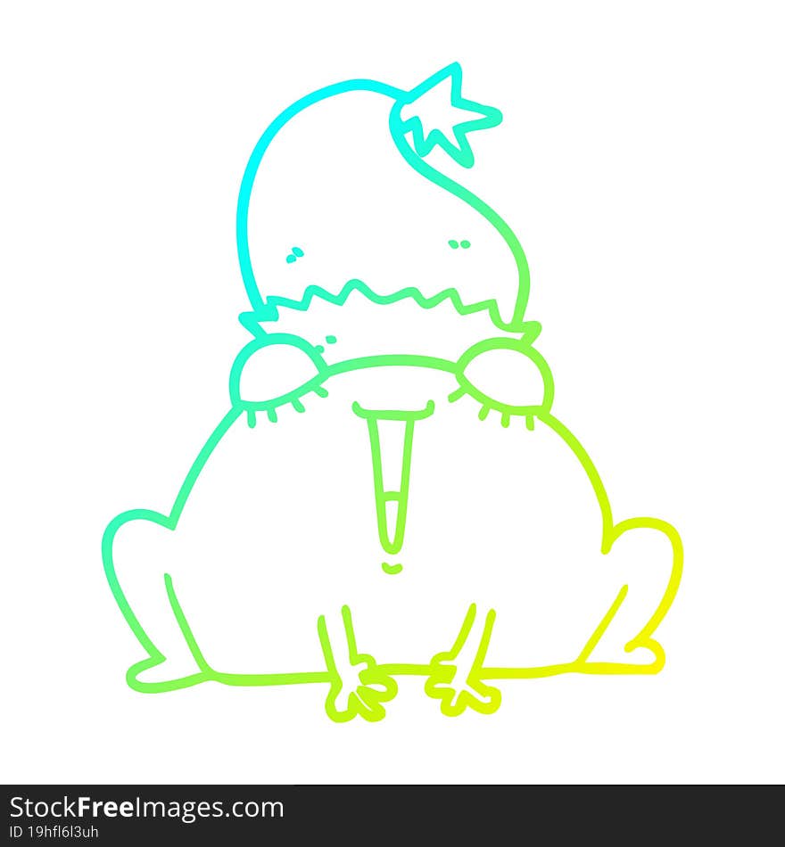 cold gradient line drawing cute cartoon christmas frog