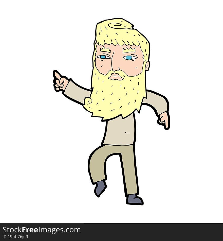 cartoon bearded man pointing the way