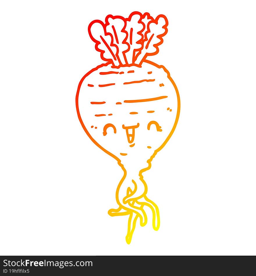 warm gradient line drawing of a cartoon turnip