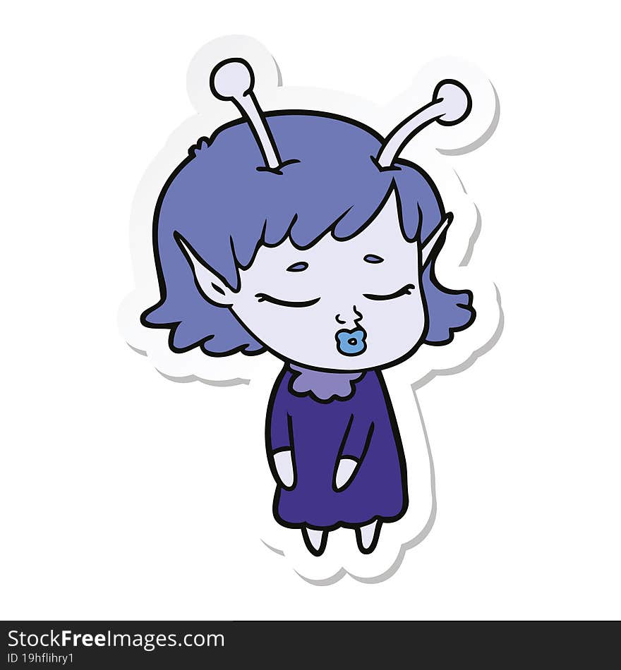 sticker of a cute alien girl cartoon