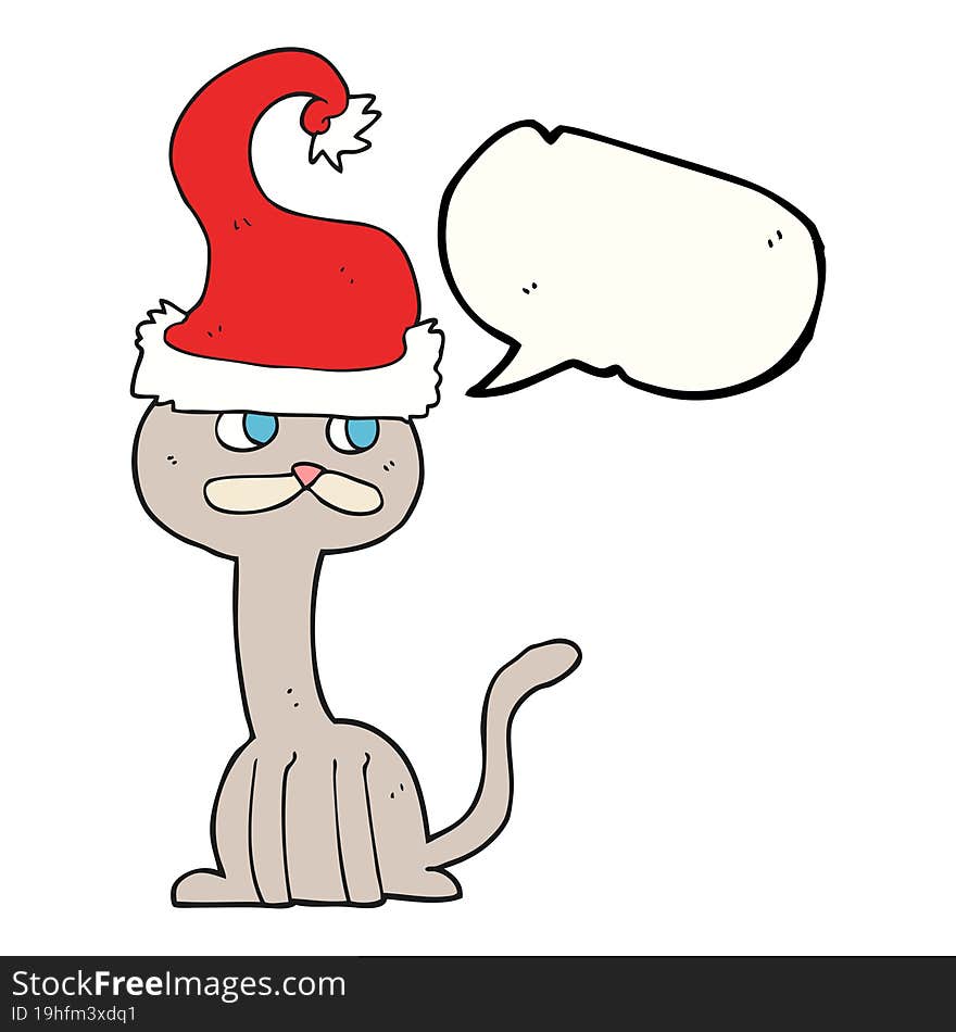 Speech Bubble Cartoon Cat Wearing Christmas Hat