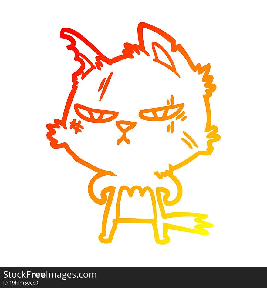 warm gradient line drawing tough cartoon cat