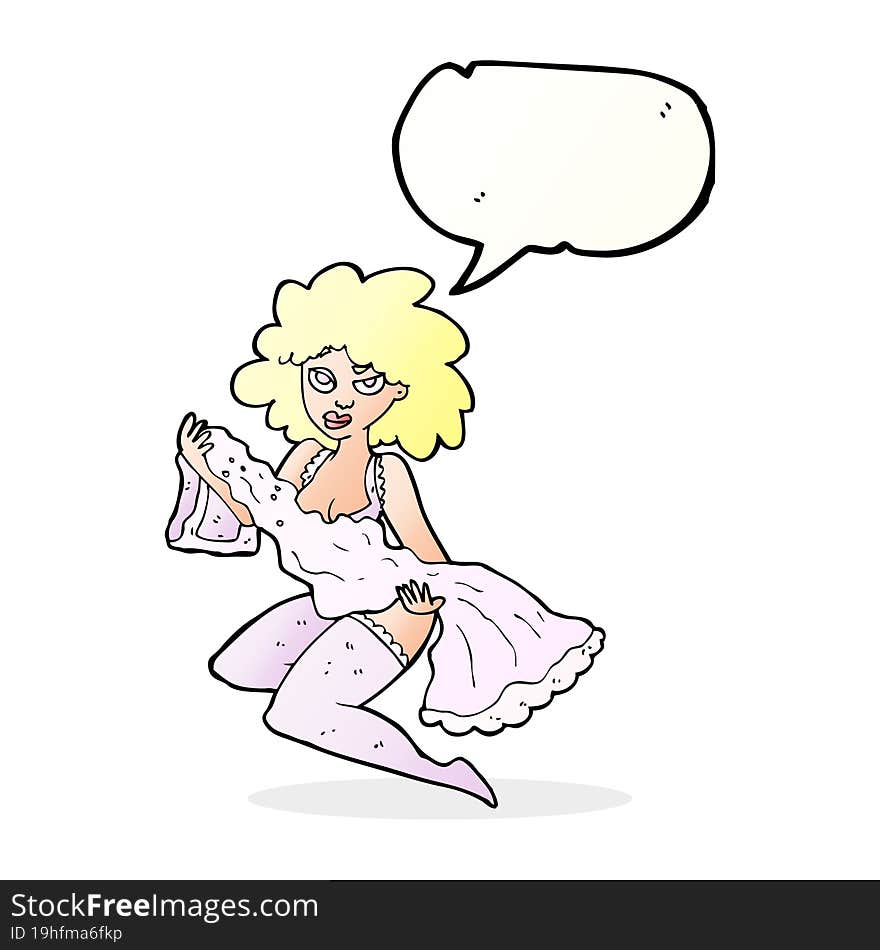 cartoon woman changing with speech bubble