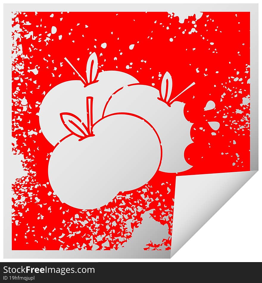 distressed square peeling sticker symbol of a juicy apple