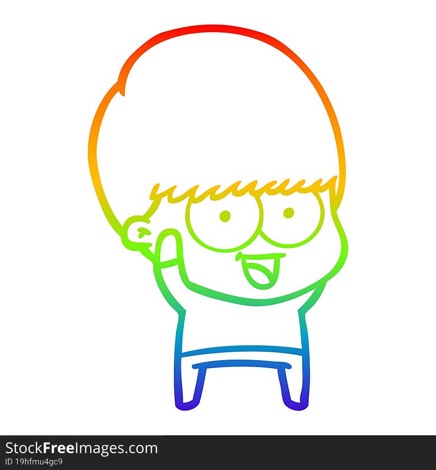 rainbow gradient line drawing happy cartoon boy waving