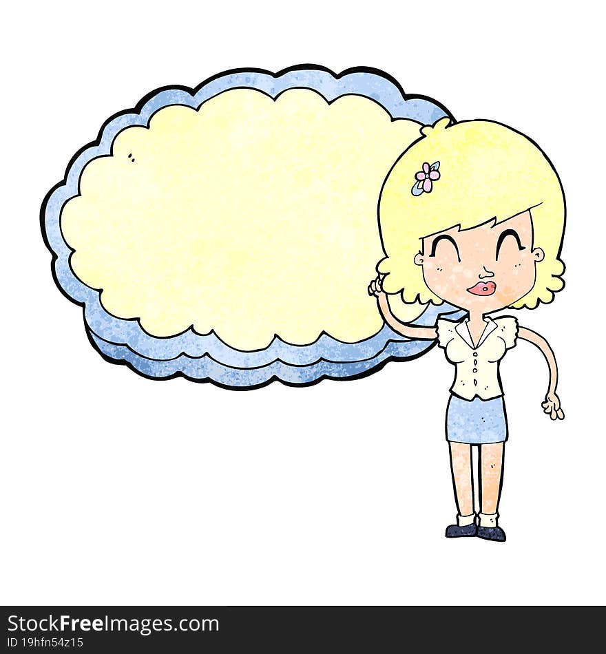 cartoon woman with cloud text space