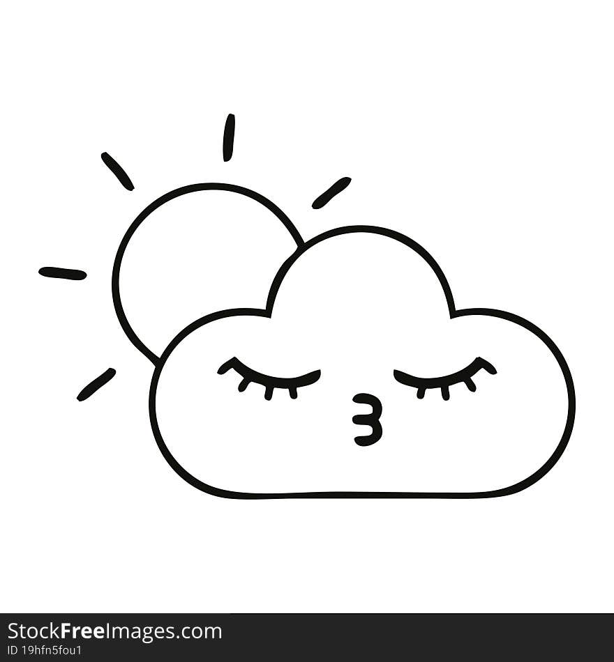 line drawing cartoon sunshine and cloud