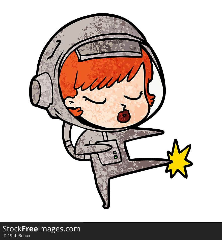 cartoon pretty astronaut girl karate kicking. cartoon pretty astronaut girl karate kicking