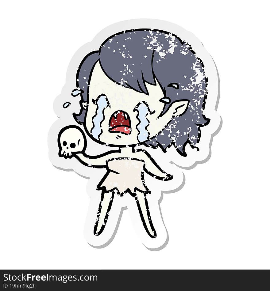 distressed sticker of a cartoon crying vampire girl