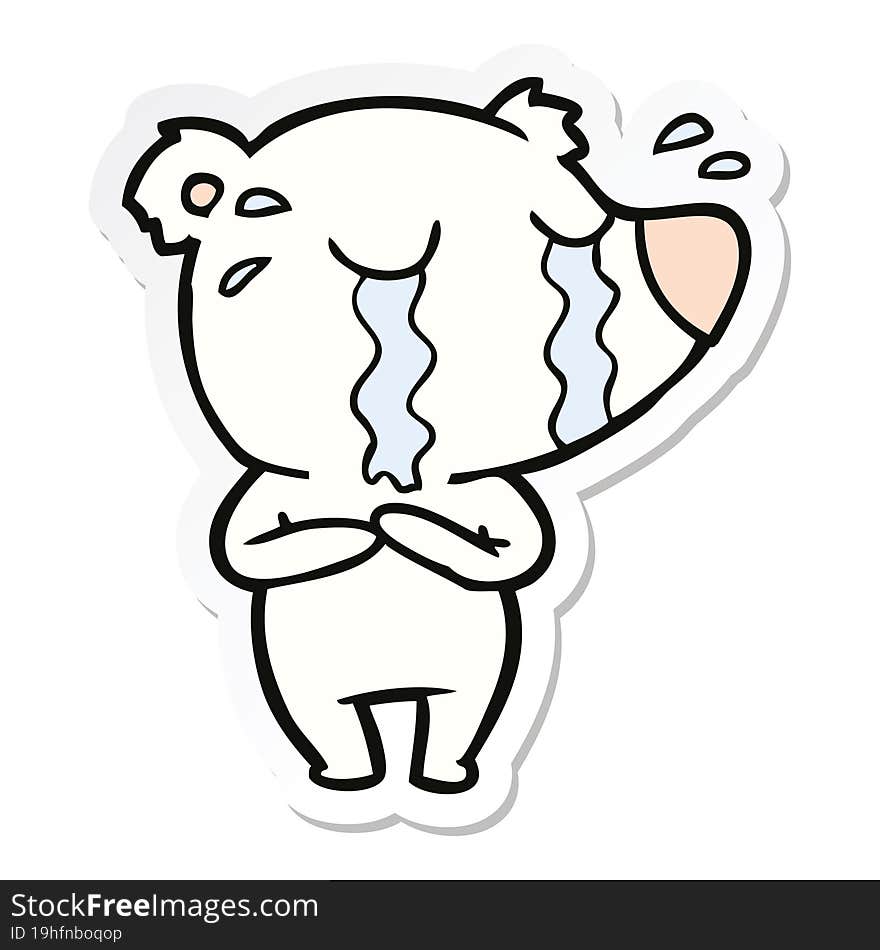 sticker of a cartoon crying polar bear