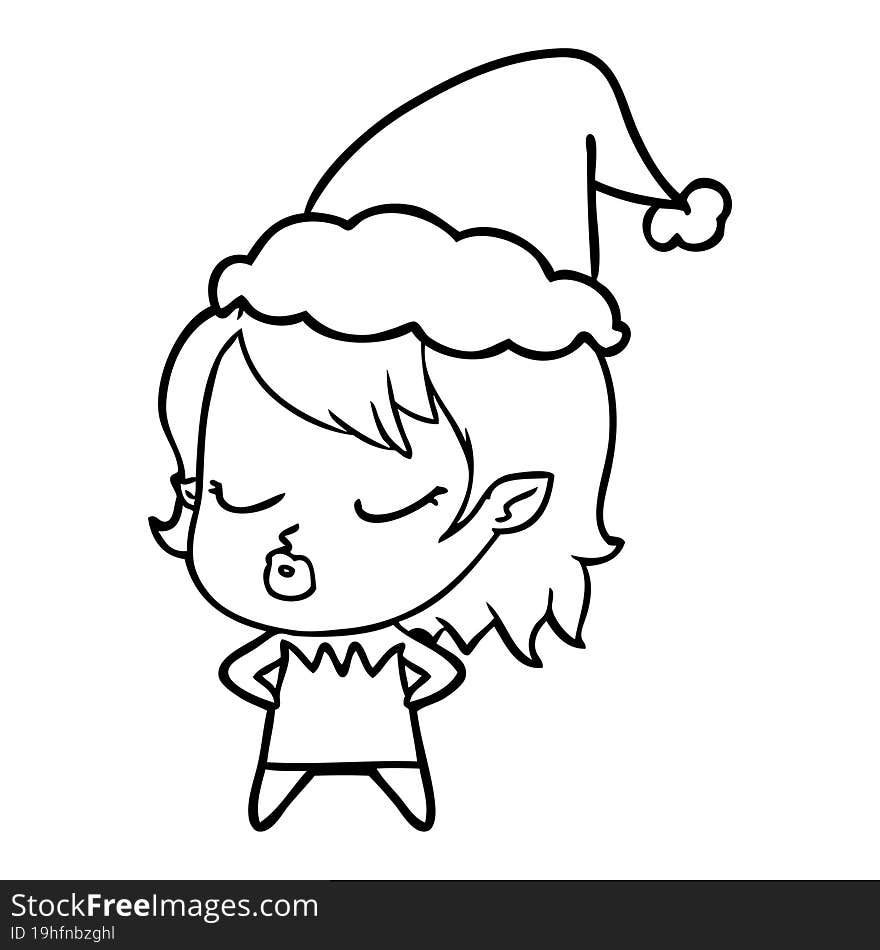 cute hand drawn line drawing of a vampire girl wearing santa hat. cute hand drawn line drawing of a vampire girl wearing santa hat