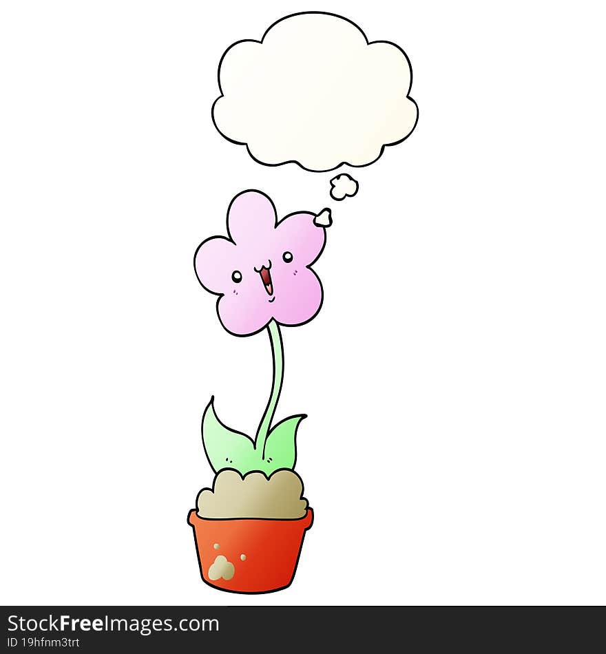 cute cartoon flower and thought bubble in smooth gradient style