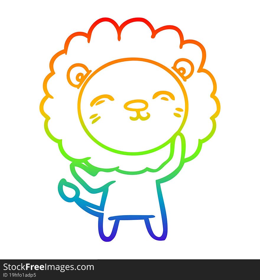 rainbow gradient line drawing of a cartoon lion