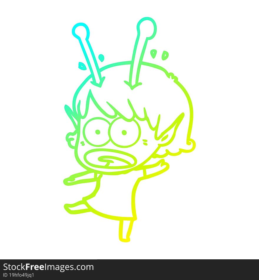 cold gradient line drawing cartoon shocked alien girl