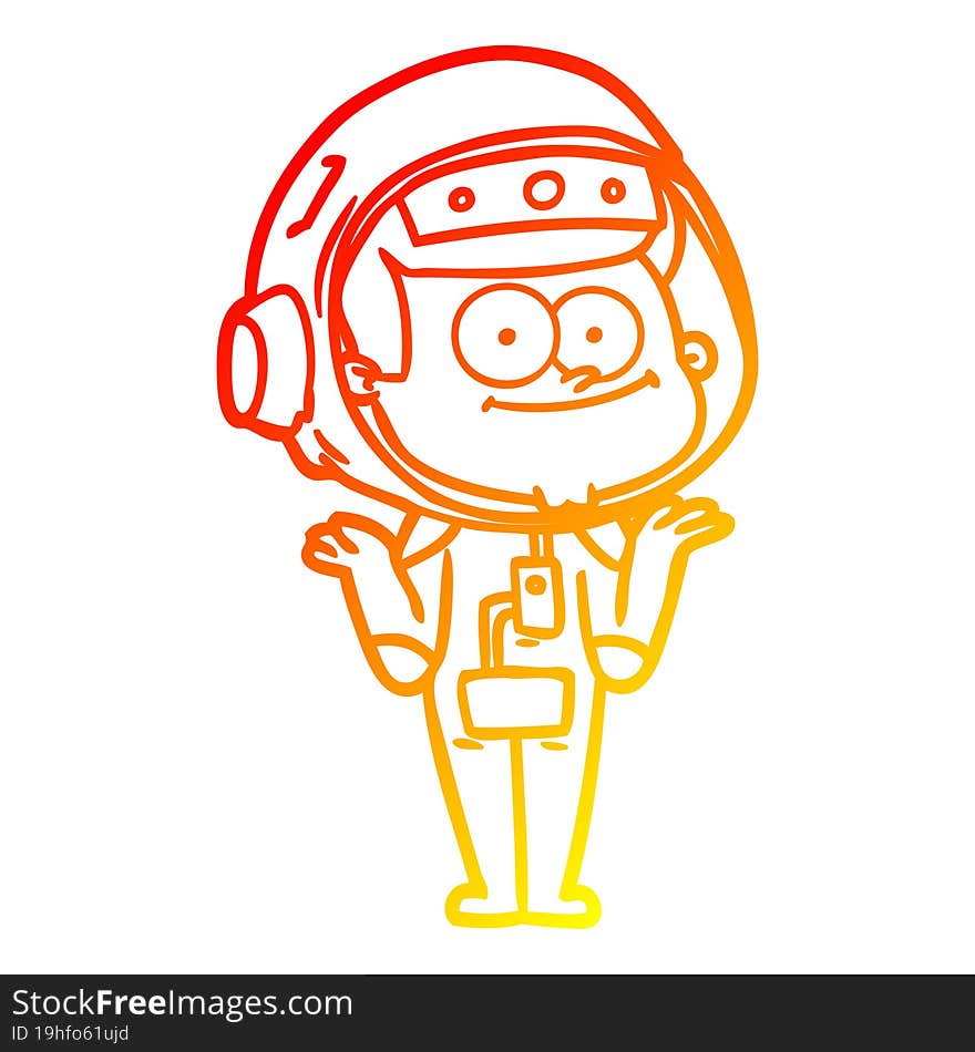 warm gradient line drawing of a happy astronaut cartoon